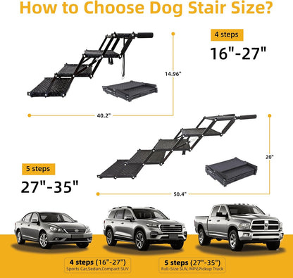 Dog Stairs 5 Steps Foldable Dog Ramp with Non-Slip Surface, Portable Dog Steps for Cars,SUV and Truck, Supports up to 250 lbs
