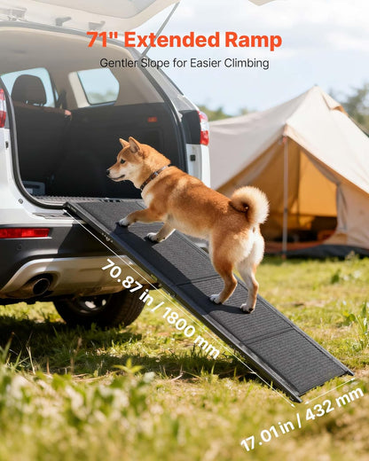 VEVOR Dog Ramp for Cars, 63" L x 17" W, Folding Pet Ramps for Medium & Large Dogs up to 250lbs, Pet Stair Ramp with Non-Slip Felt Rug Surface, Portable Outdoor Dog Car Ramps for SUV & Truck