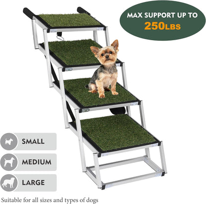 Foldable Dog Stairs for Cars, 4 Steps Wide Dog Ramp for Large Dogs with Non-Slip Surface, Lightweight Aluminum Foldable Steps for High Beds, Cars, SUVs, Trucks, Supports up to 250 lbs