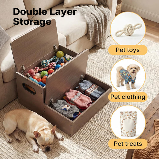 Veehoo Dog Stairs for Bed Couch with Storage 12" H 20" W, 2 Steps Wooden Steps for Dogs to Get on Bed with Non Slip Rug, Joint Friendly Pet Cat Stairs Puppy Doggy Ramp Ladder for Small to Large Dogs