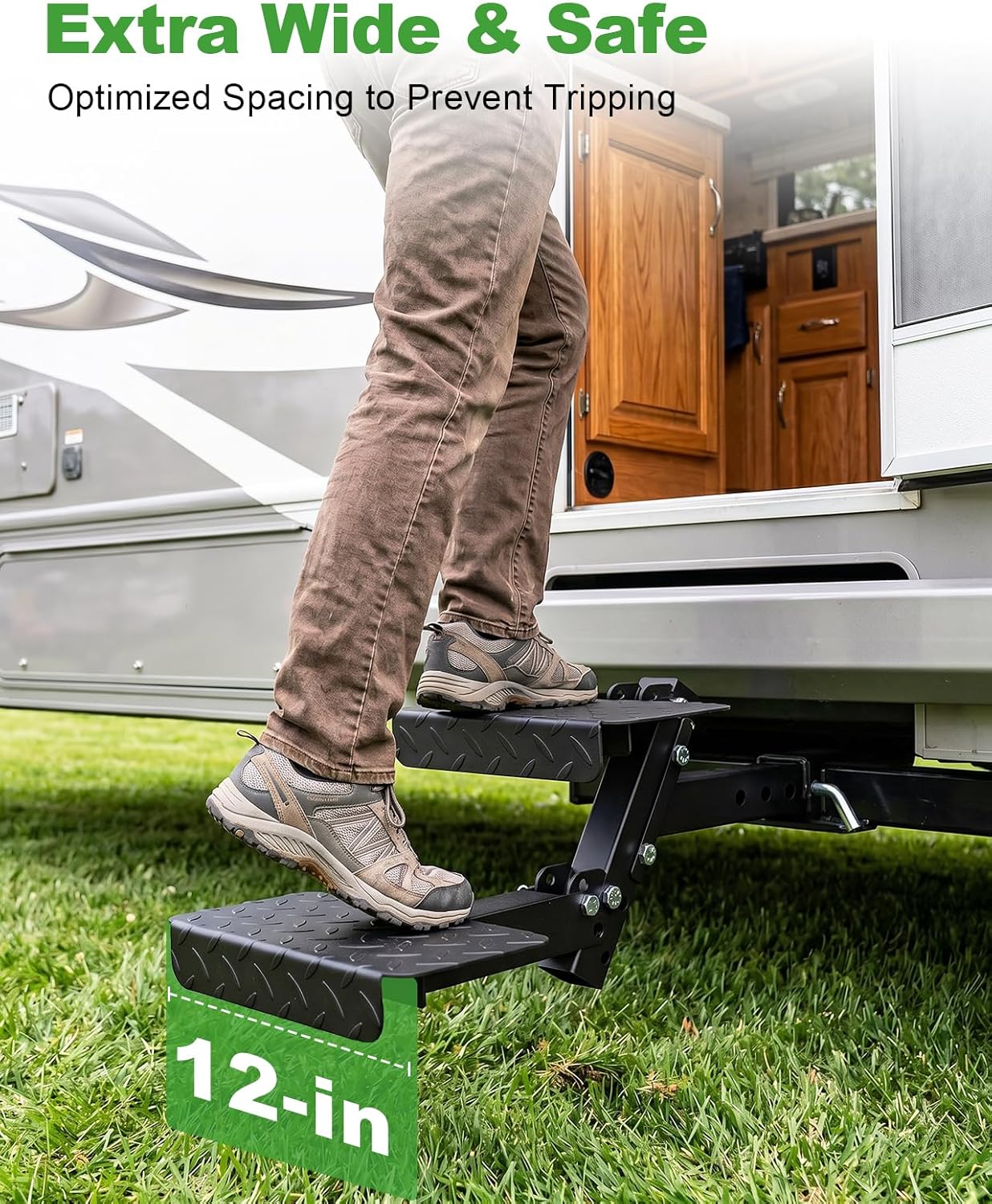 Hitch Step 2 Inch Receiver for SUV Truck RV, Heavy Duty 2 Step Dog Stairs with Adjustable Height, Foldable Dog Stairs & Dog Car Steps, Universal Trailer Hitch Step & Tow Hitch Step
