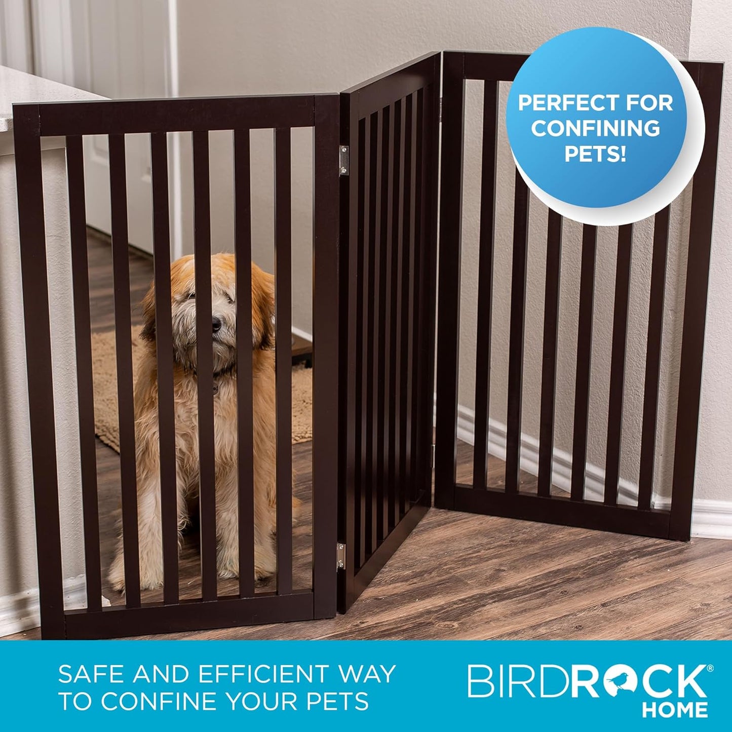 INTERNET'S BEST Dog Gate Indoor Freestanding Pet Barrier, Folding Wood Dog Fence, Extra Wide Doorway Puppy Gate, Indoor Animal Privacy Panel, Wooden Cat Fence - 3 Panel - 36", Espresso
