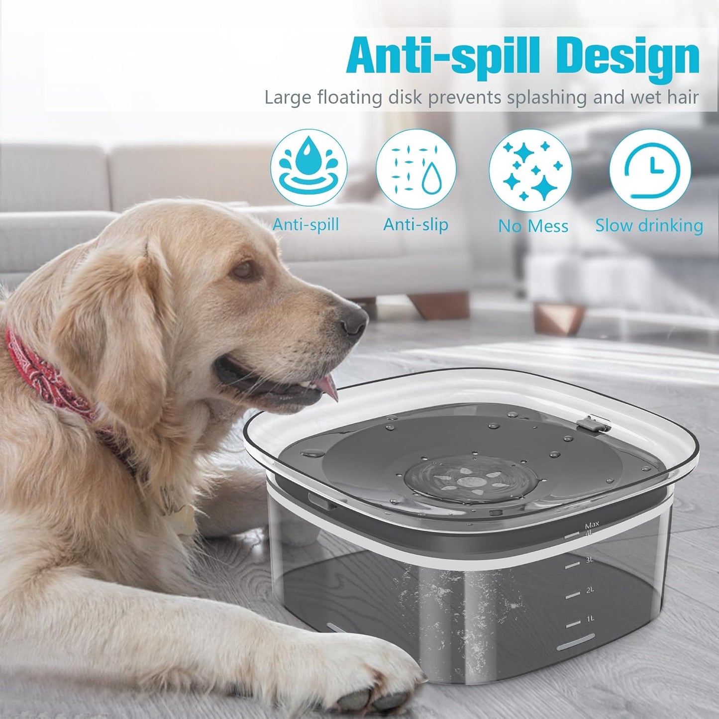UPSKY 70oz Dog Water Bowl 2L No Spill Dog Bowls Large Capacity Spill Proof Slow Water Feeder, No Splash Pet Water Dispenser Vehicle Carried Travel Slow Drinking Bowl for Messy Drinkers