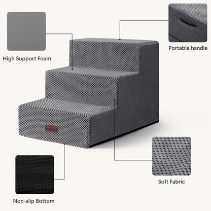 Aodisman Dog Steps for Bed and Couch, 4-Step Pet Stairs for Small Dogs, Indoor Non-Slip Dog Stairs for Old Cats, Puppy, Small Medium Dogs,18.5" H,Grey