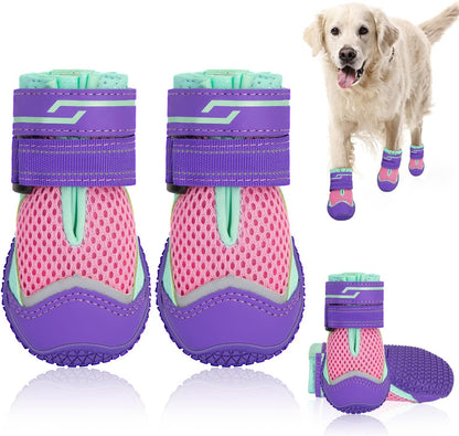 SlowTon Dog Shoes for Large Small Medium Dogs - Breathable Dog Boots for Summer Hot Pavement, Paw Protector for Outdoor Walking Winter Snow, Anti-Slip Rubber Dog Booties for Hardwood Floor (Green, 6)