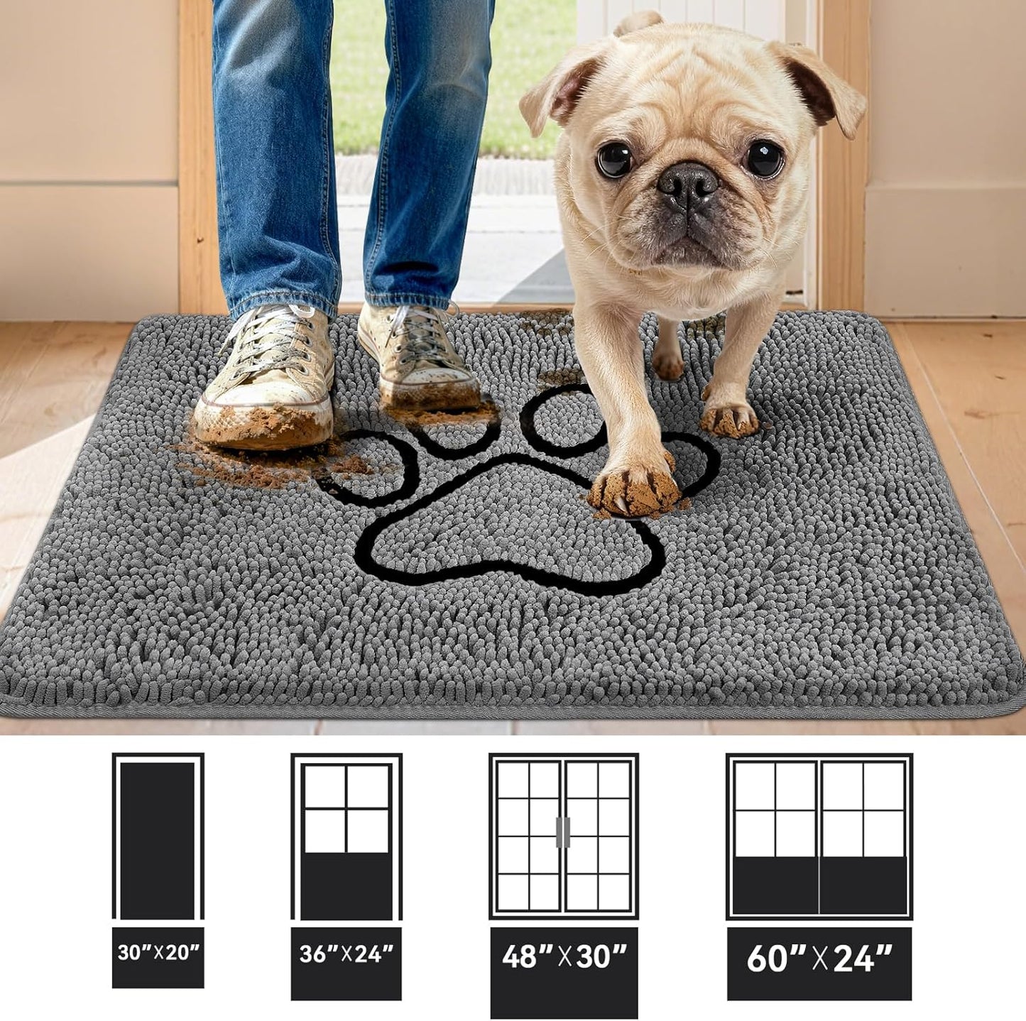 Bcoimo Super Absorbent Dog Door Mat, 30"*20" Anti Slip Mat for Muddy Paws, Pet Rugs for Dirty Paws Washable that Absorbs Moisture and Dirt, for Dog Cage and Pet Resting Carpet