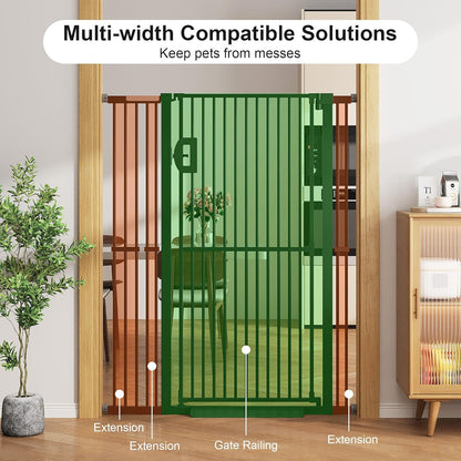 Jekriuet 57" Extra Tall Pet Gate, Auto Close Dog Door Pressure Mounted No Drilling for Doorways, Hallways, Stairs, Expandable 27.5"-38.5" Wide, Narrow 1.18" Spacing for Small Dogs & Puppies, Black