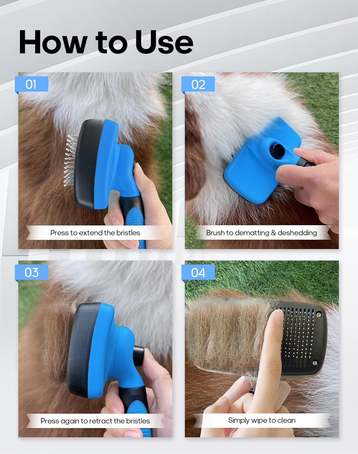 Self Cleaning Shedding Brush - Skin Friendly Grooming Tool for Dogs, Cats, and Puppies, Deshedding and Hair Removal for Long and Short Haired Pets (Green)
