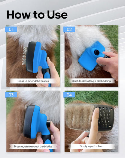 Self Cleaning Shedding Brush - Skin Friendly Grooming Tool for Dogs, Cats, and Puppies, Deshedding and Hair Removal for Long and Short Haired Pets (Green)