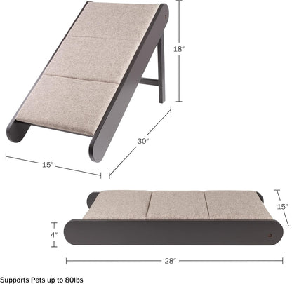 Pet Ramp - Foldable Wooden Dog Ramp for Getting onto Beds, Couches, or Into Vehicles - Dog Accessories for Small Dogs by PETMAKER (Brown)