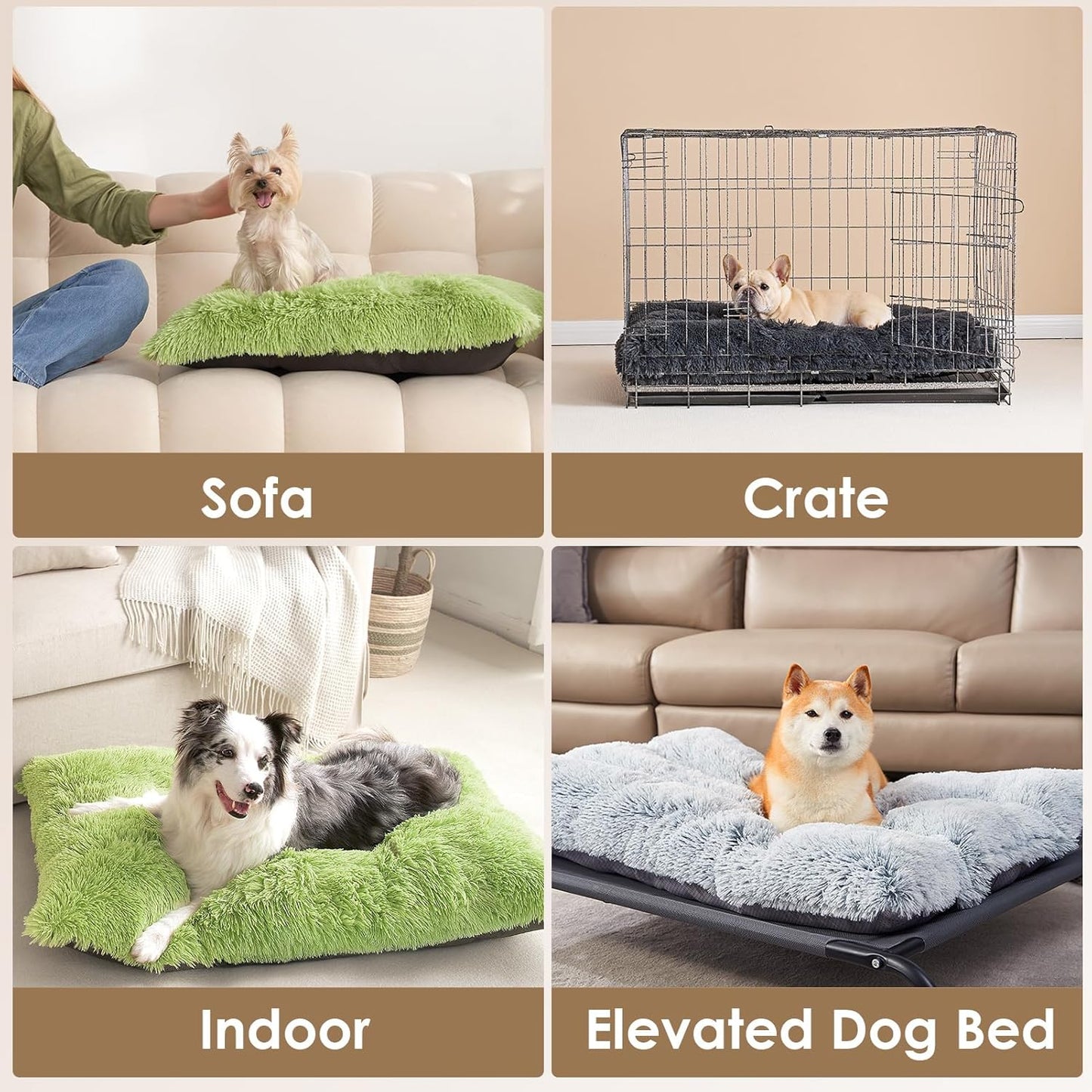 EHEYCIGA Fluffy Dog Crate Bed for Medium Dogs, Plush Faux Fur Crate Pad, Calming Anti Anxiety Medium Dog Bed, Washable Soft Warm Crate Mat with Non-Slip Bottom