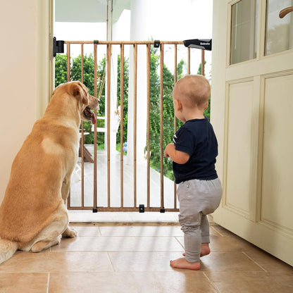 Babelio Baby Gate for Stairs, Kitchen & Doorways, 26-43" W 28" H No Bottom Bar| Easy Installation| One-Handed Operation| Auto-Close| Hardware Mount (Drill Needed) Safety Dog/Pet Gate Indoor (White)