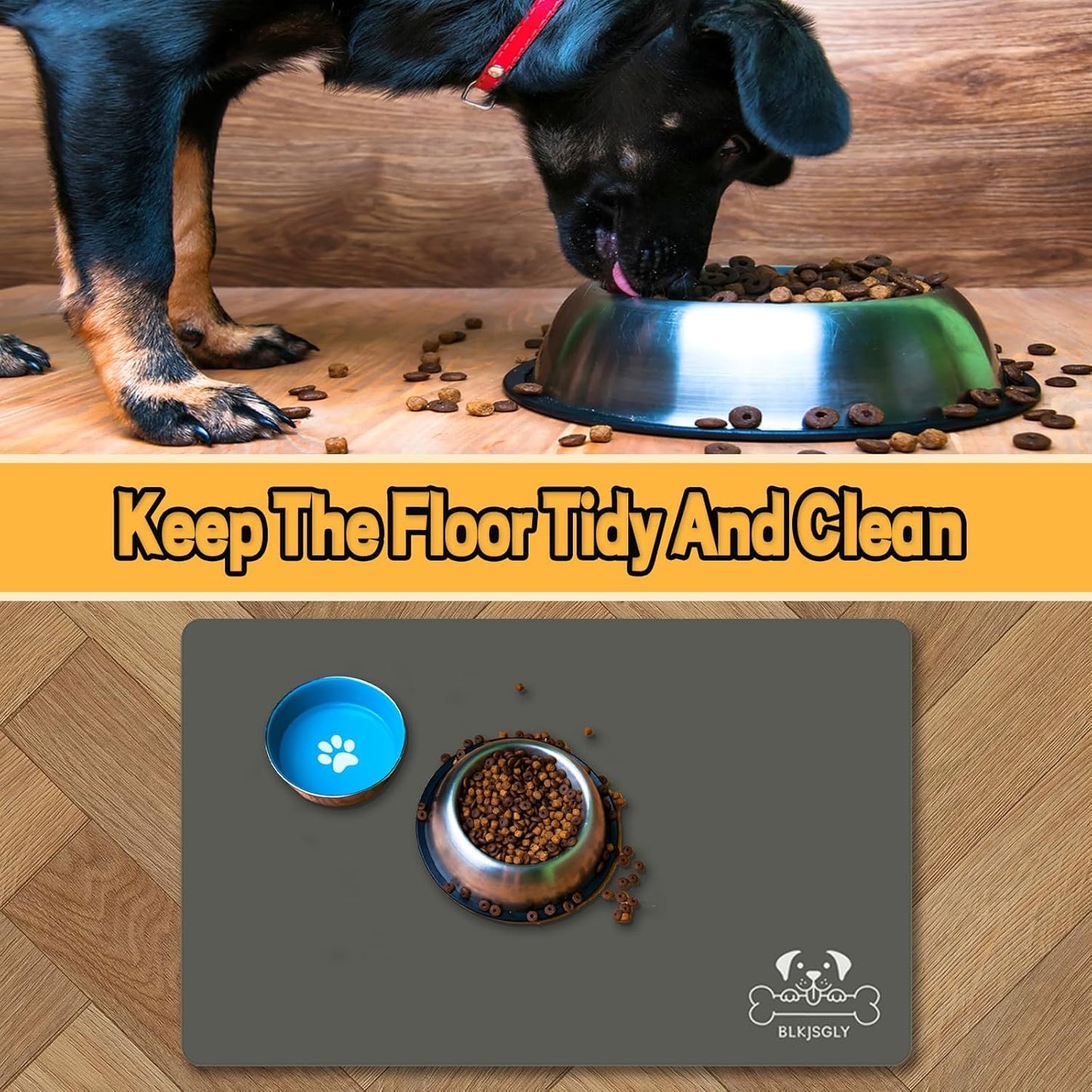 18"×30" Dog Food Mat-Absorbent Dog Mat for Food and Water, No Stains Quick Dry Cat Food Bowl Mat with Footprints for Messy Drinkers,Dark Grey