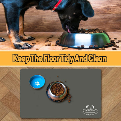 18"×30" Dog Food Mat-Absorbent Dog Mat for Food and Water, No Stains Quick Dry Cat Food Bowl Mat with Footprints for Messy Drinkers,Dark Grey