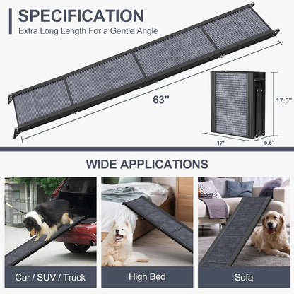 Dog Ramp for Car 71" Extra Long & 17.2" Wide Folding Dog Ramps for Large Dogs with Non-Slip Rug Surface Portable Dog Car Ramp for SUV Car & Truck, Outdoor Dog Ramp Up to 270 LBS