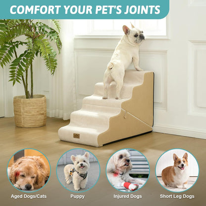 COZY KISS Dog Stairs for Small Dogs, 3-Step 2 in 1 Transformable Pet Stairs for Couch and Bed, 15.7" H Dog Steps for Old Cats, Puppy, Small Dogs (Beige, 17.7x28.3x19.7 in, 4.0)
