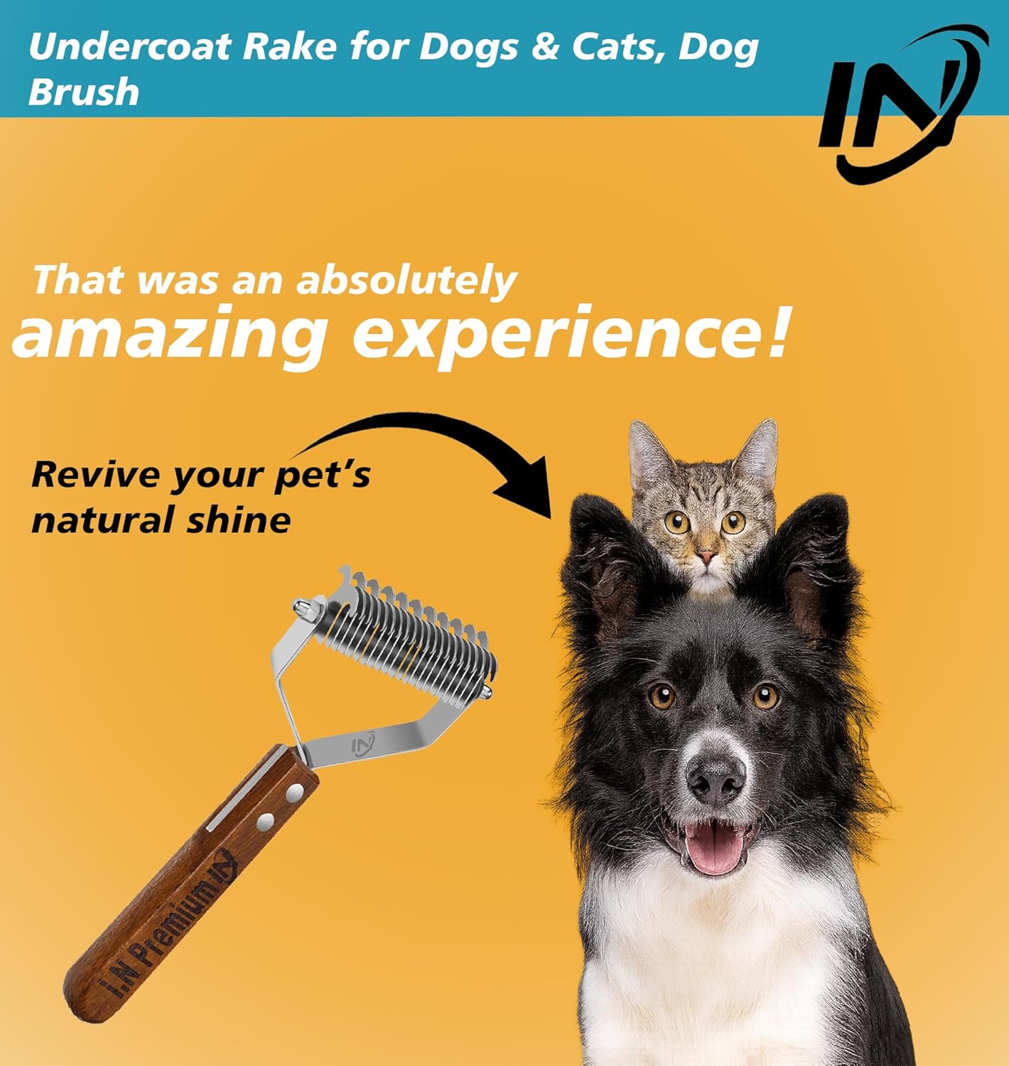 Large 2-Sided Undercoat Rake for Dogs & Cats, Dog Brush for Shedding Remove Mats, Dematting Comb, Safe & Gentle Grooming Brush for German Shepherd Medium to Long 2-Sided Dematting Comb