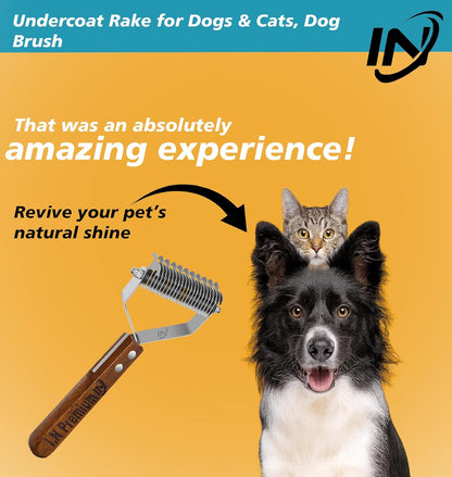Large 2-Sided Undercoat Rake for Dogs & Cats, Dog Brush for Shedding Remove Mats, Dematting Comb, Safe & Gentle Grooming Brush for German Shepherd Medium to Long 2-Sided Dematting Comb