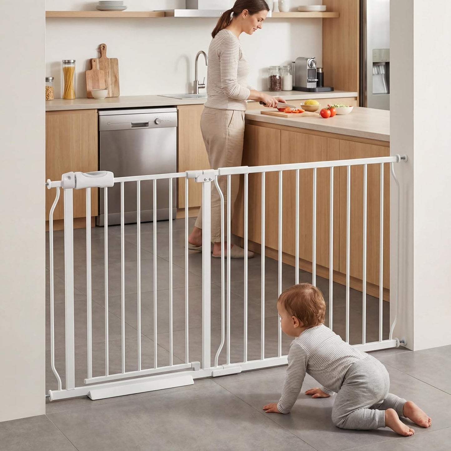 Extra Wide Baby Gate Tension Indoor Safety Gates Black Metal Large Pressure Mounted Pet Gate Walk Through Long Safety Dog Gate for The House Doorways Stairs (62.2"-66.93"/158-170CM, Black)