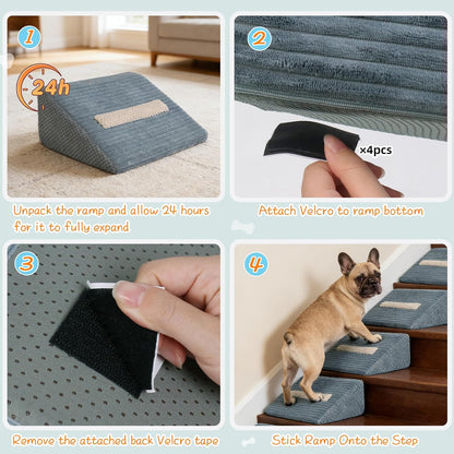 3-Pack Dog Ramp for Stairs, 40D Dog Stair Ramp, Pet Ramp for Stairs for Small & Senior Dog Stairs Ramp for Injured Dogs with Anti Slip Strip, 13.7 x 9.8 x 4.7 in,Gentle Slope Pet Safe, Washable Cover