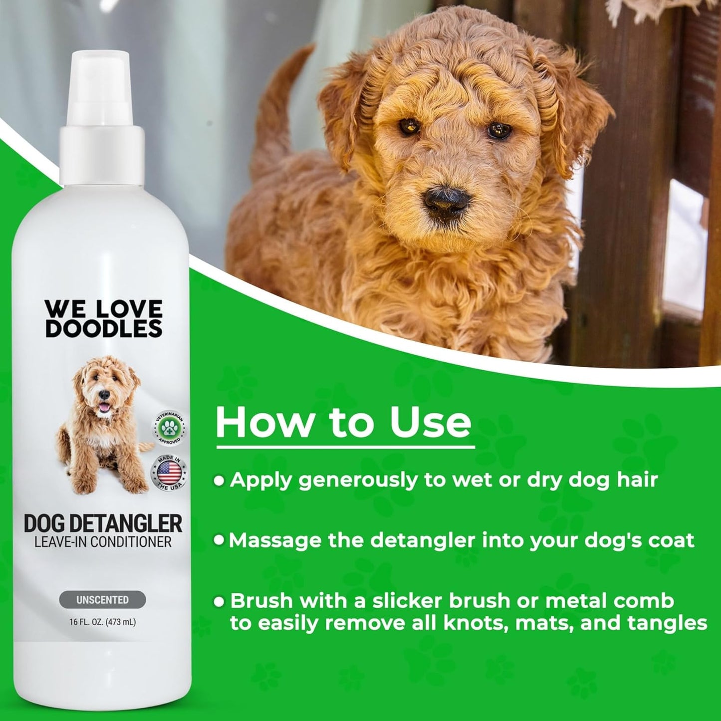 We Love Doodles Dog Detangler Spray - Leave-in Conditioner for Dogs - Dog Detangling Spray - Dematting Spray for Dogs - Tangle Remover - Made in The USA, Large 16 fl oz (Ocean Breeze)