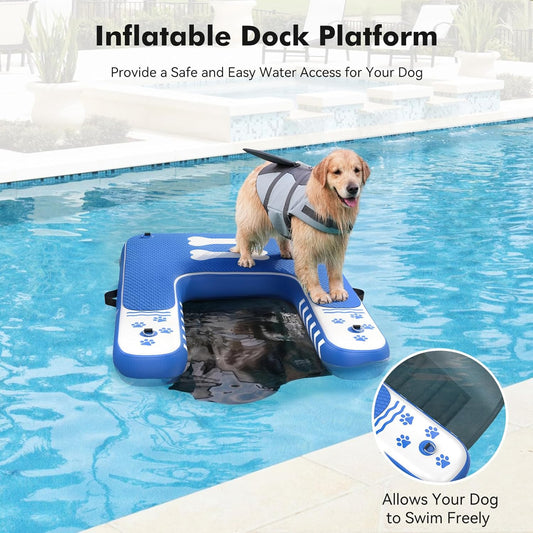 Inflatable Dog Boat Ramp for Dogs Up to 240 lbs, Inflatable Dock Floating Platform with Anti-Slip EVA Foam Safe & Easy Water Access, Dog Ramp for Boat, Pools, Lakes, Boats, Docks, Green