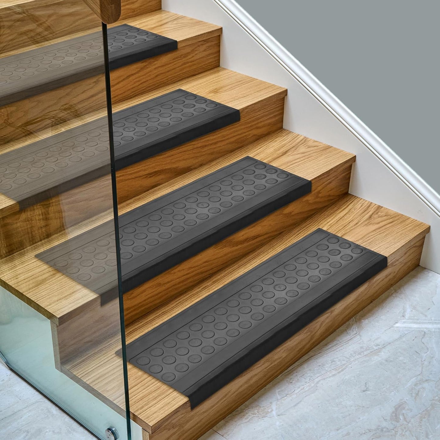 Ottomanson Outdoor Rubber Stair Treads – Ribbed Heavy-Duty Non-Slip Stair Mats – Best Grip on Concrete, Brick & Textured Step – Fastening Recommended for Wooden & RV Steps, Pack of 5