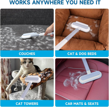 No Kneeling Pet Hair Remover – 4-in-1 Reusable Tool for Dog & Cat Hair, Standard Handle (17.7") for Furniture & Car Seats – Back-Saver, 1-Pack