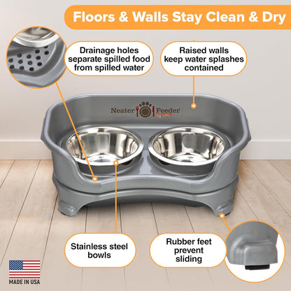 Neater Feeder Express Mess Proof Dog Bowls Elevated for Small Breeds under 15 Lb, Made in USA, No Spill Raised Dog Food Bowl Stand, Stainless Steel Food and Water Bowl Set, Feeding Station, Cappuccino