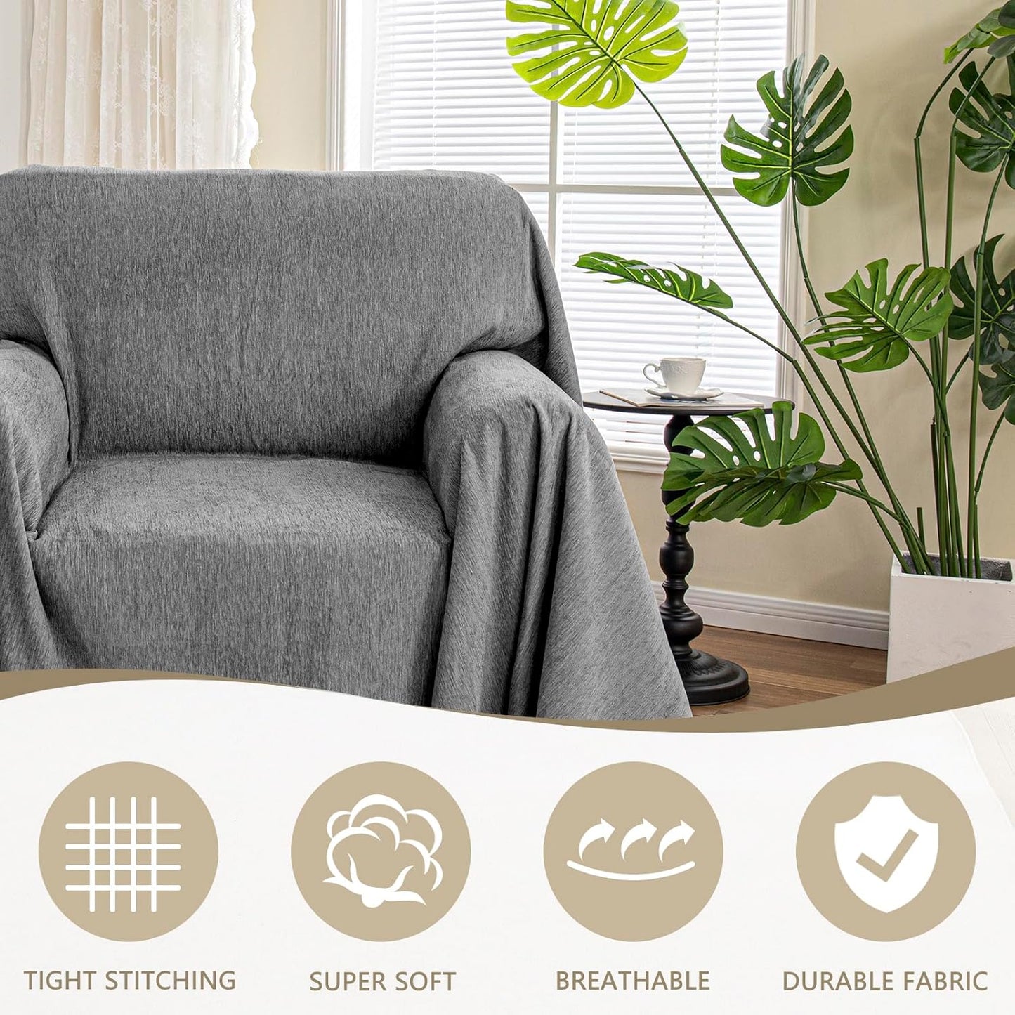MYSKY HOME Couch Cover for Dogs, Washable Couch Covers, Non Slip Sofa Cover, Couch Cover 2 Cushion Sofa Dogs Furniture Protector with Tassels, Chenille Sofa Slipcover for Pets, 71"x118", Dark Grey
