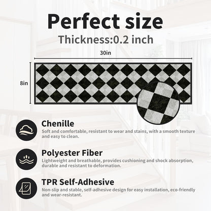Non-Slip Stair Treads for Wooden Steps 15pcs,8"x30" Stair Carpet Treads for Indoor Use,Peel and Stick Stair Runners,Washable Reusable Adhesive Backing,Pet-Friendly Stair Capet for Kids,Elders,Dogs