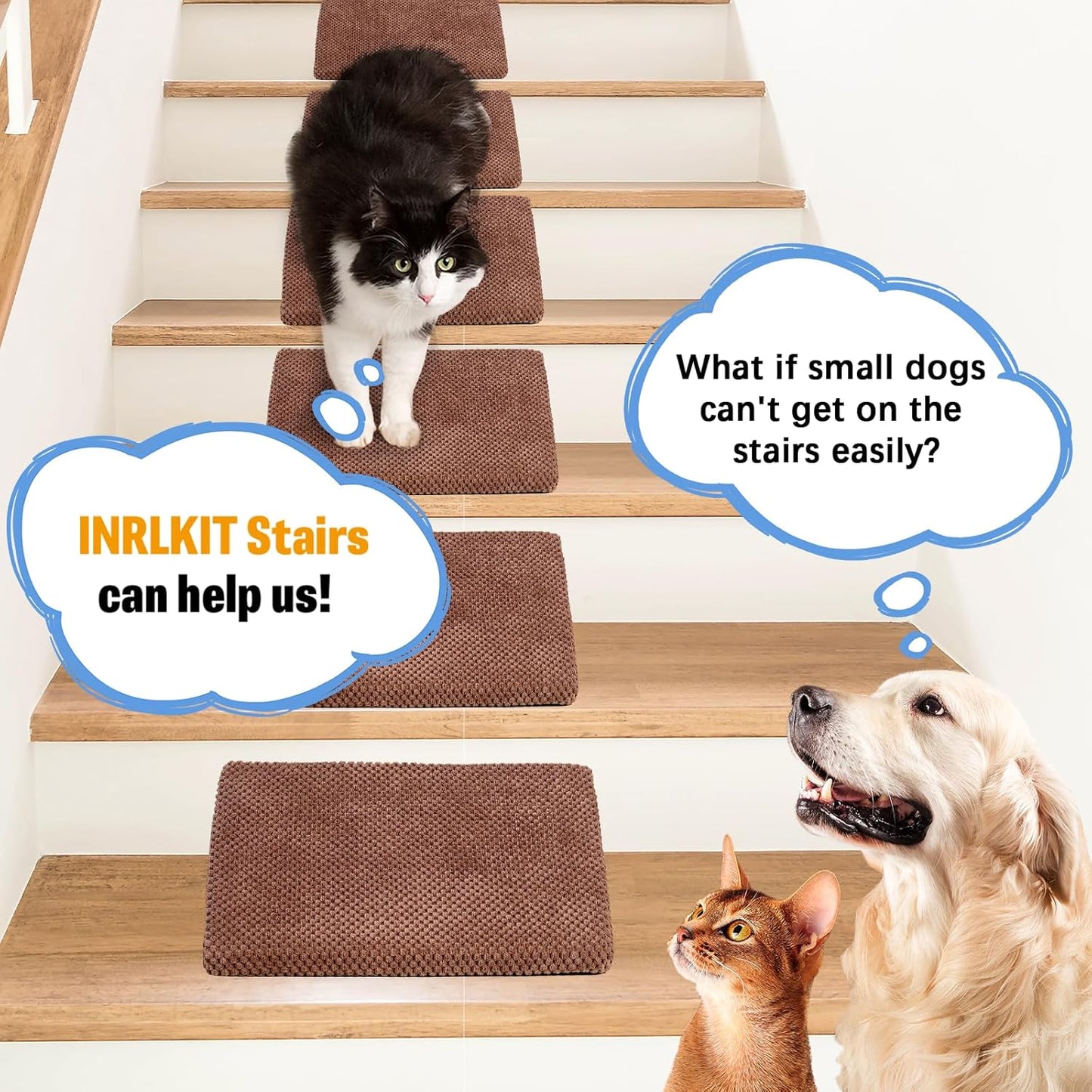 40D Dog Ramp for Stairs for Small & Senior Dogs and Cats – Non-Slip Stair Ramp for Dogs with Gentle Slope, Pet Ramp with Washable Cover & Self-Sticky Pads for Safe Climbing Easy Install(Grey, 3 Pack)
