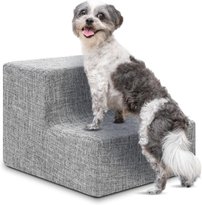 Best Pet Supplies Dog Stairs & Steps - Foam Steps for Small Dogs & Cats, Non-Slip Indoor Balanced Pet Step Support, Dog Ramp, No Assembly, Ash Gray Linen, 2-Step (12-inch Height)