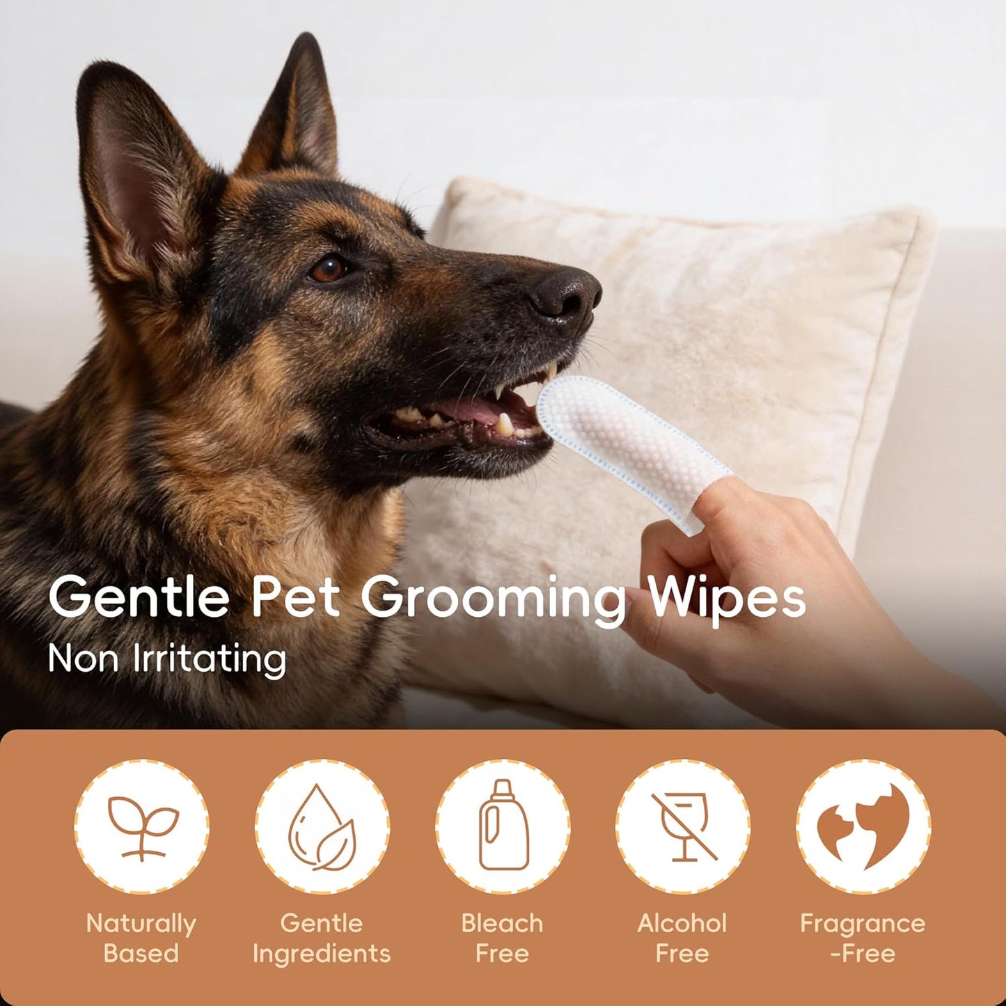Dog Teeth Cleaning Wipes, 60 Pcs Pet Dental Cleaning Finger Wipes Tooth Brushing Kit for Dogs Cats Plaque Tartar Remove, Dog Healthy Mouth Toothbrush Finger Wipe for Pets Oral Care, Coconut Oil