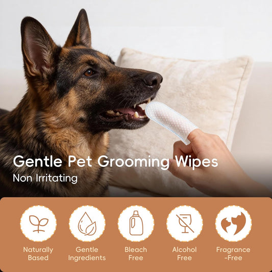 Dog Teeth Cleaning Wipes, 60 Pcs Pet Dental Cleaning Finger Wipes Tooth Brushing Kit for Dogs Cats Plaque Tartar Remove, Dog Healthy Mouth Toothbrush Finger Wipe for Pets Oral Care, Coconut Oil