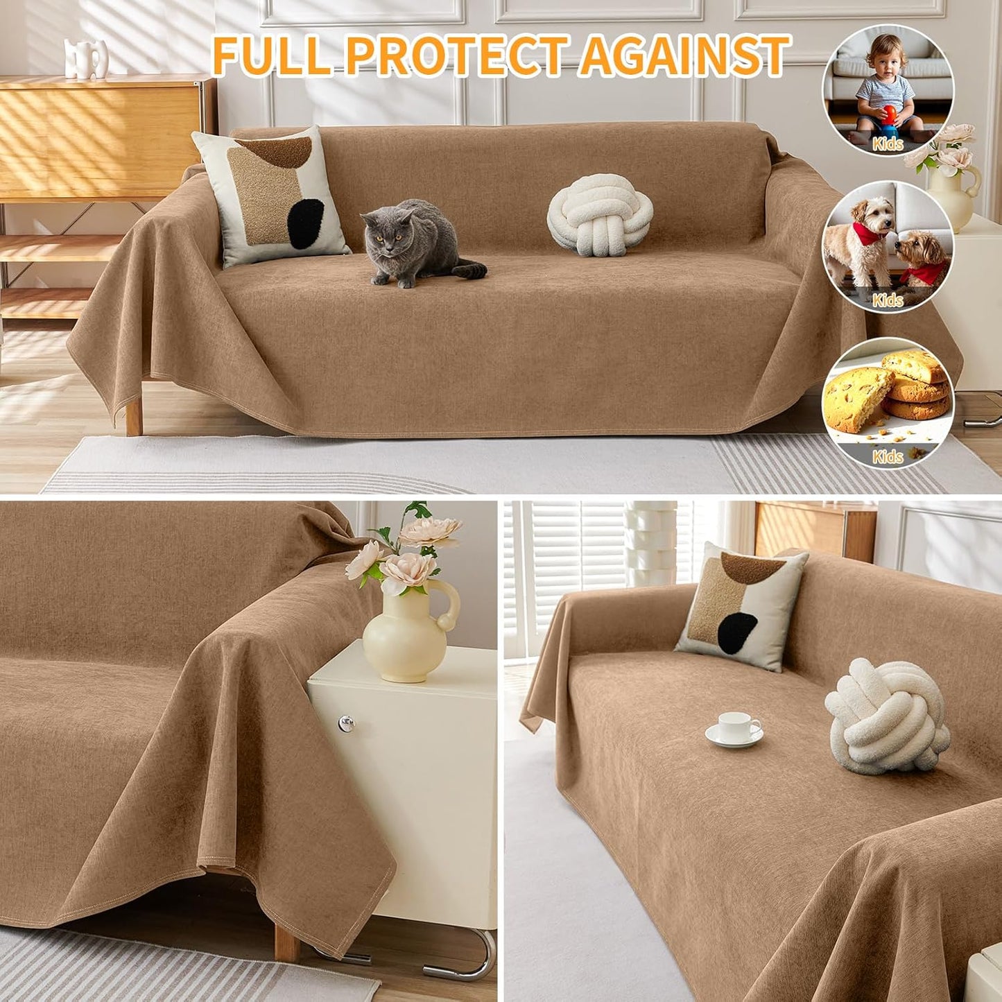 Deep Dream Cat-Scratch Resistant Couch Cover, Waterproof Sofa Cover for 3 Cushion Couch Washable, Pet Friendly Couch Protectors Anti Slip Thickened Love Seat Slipcovers for Pets, 71" x 118", Dark Grey