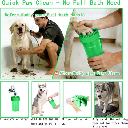 Dog Paw Cleaner Kit for L/XL Dogs - Quick Clean No Full Bath, 2-in-1 Paw Wash Cup with Detachable Silicone Brush Head, Includes Bath Brush & 3 Absorbent Towels, Blue