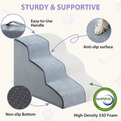 LEXTRO Dog Stairs for Small Dogs, 2-Steps Dog Ramp for Couch, Pet Stairs with Highly Supportive Foam and Non-Slip Bottom, Pet Steps for Cat & Doggie (High 11.8 Inch)