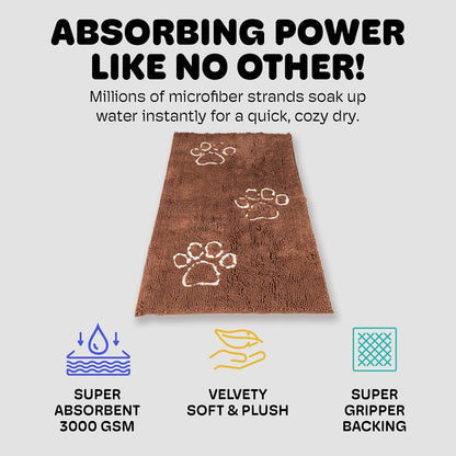 Dog Gone Smart Dirty Dog Doormat - Fast Drying Rug with Super Gripper Backing for Clean Floors - Super Absorbent and Machine Washable Mat for Muddy Paws - Grey