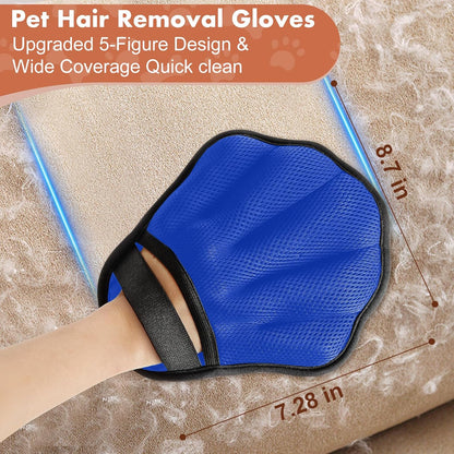 Pet Hair Removal Glove, Electrostatic Pet Hair Remover Glove for Cats & Dogs, Pet Hair Remover Tool for Laundry, Couch, Carpet, Car Seat - Upgraded Five-Finger, Reusable, Black+Black