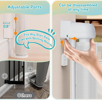 160 Inch Retractable Baby Gates Extra Wide, 42 Inch Extra Tall Retractable Gate, 13 FT Reinforced Retractable Dog Gate with Reinforcement Rod to Prevent Crawling Through, for Doorways, Stairs, Hallway