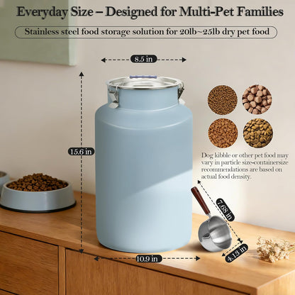 30 lb Stainless Steel Dog Food Storage Container, Airtight Metal Canister with Lid & Scoop, Extra Large Capacity for Multi-Pet Families, Preserve Freshness