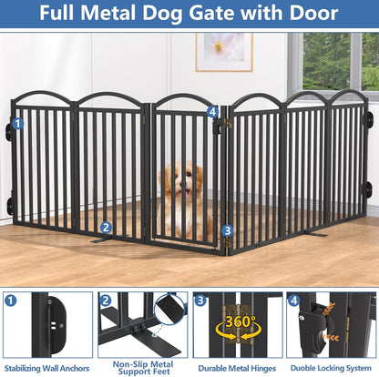 Malier Metal Freestanding Dog Gate, 32'' Height Outdoor Indoor Dog Fences, Extra Wide Foldable Puppy Gate for Stairs (Black, 【2 Panels】 40''W × 32''H)