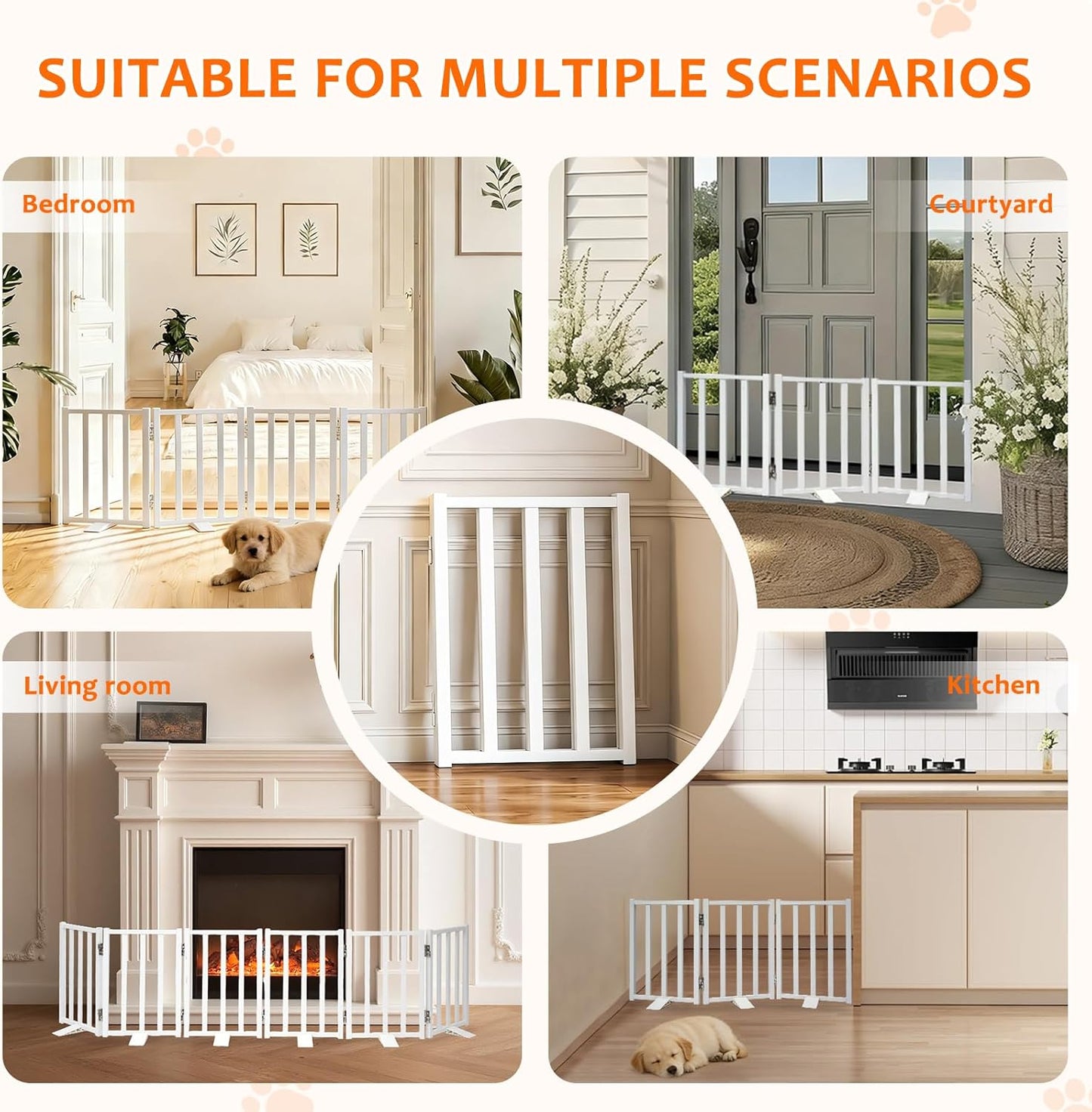 Snagle Paw Short Dog Gate,16.5" Tall Freestanding Metal Dog Gate Only for Small Dogs with Support Feet Easily Step Over,Up to 48" Wide Puppy Gate Indoor for Stairs,Doorways(Black,4 Panel)