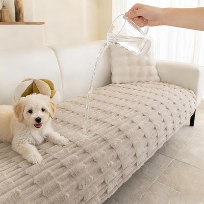 MYSKY HOME 100% Waterproof Couch Cover for Dogs, Plush Pet Couch Covers for Sofa Washable, Couch Covers for 2 Cushion Sofa Pet Friendly, Non-Slip Durable Sofa Cover Slipcover Protector, Cream, 35"x63"