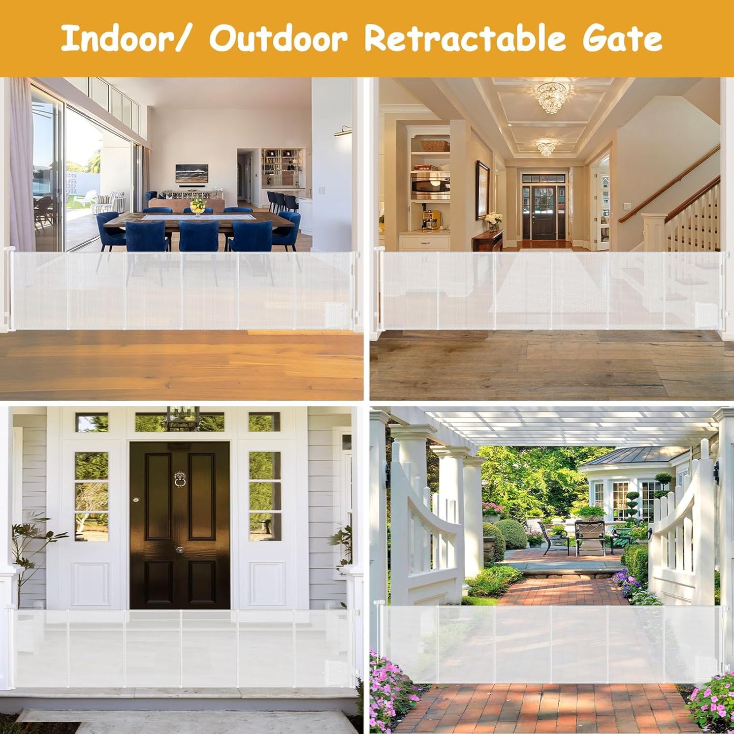 Reinforced 150 Inch Extra Wide Dog Gate with Cat Door 12.5 Ft Extra Long Baby Gates for Large Openings 37” Tall Retractable Pet Gates for Wide Openings Large Pet Gate with Cat Door, Gray