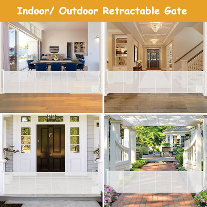 Reinforced 150 Inch Extra Wide Dog Gate with Cat Door 12.5 Ft Extra Long Baby Gates for Large Openings 37” Tall Retractable Pet Gates for Wide Openings Large Pet Gate with Cat Door, Gray