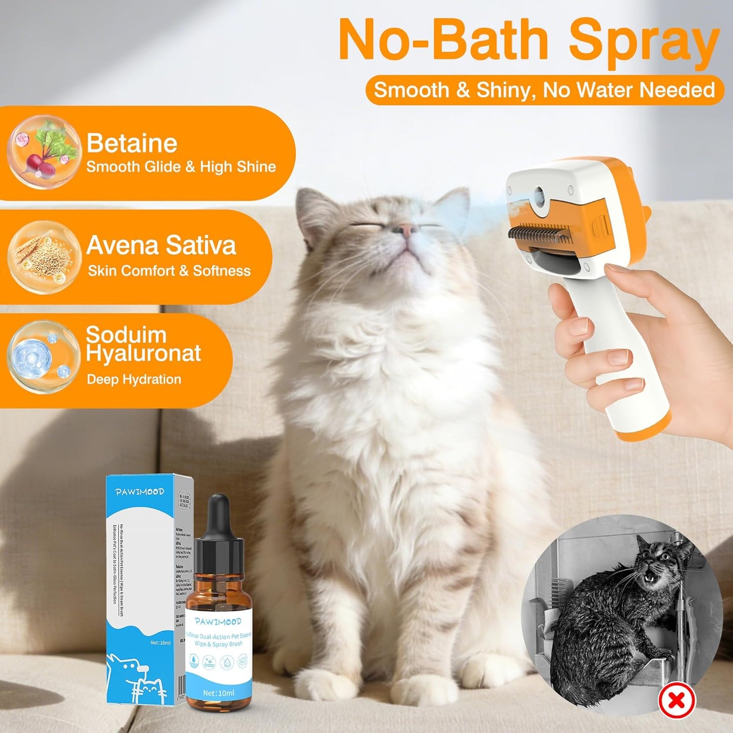 Pet Steam Brush for Dogs & Cats,5-in-1 Self-Cleaning Dog Steam Brush with 3 Swap-in Heads (Grooming, Dematting, Deshedding),Cat Spray Hair Removal Comb,Includes Pet Essence & Storage Bag