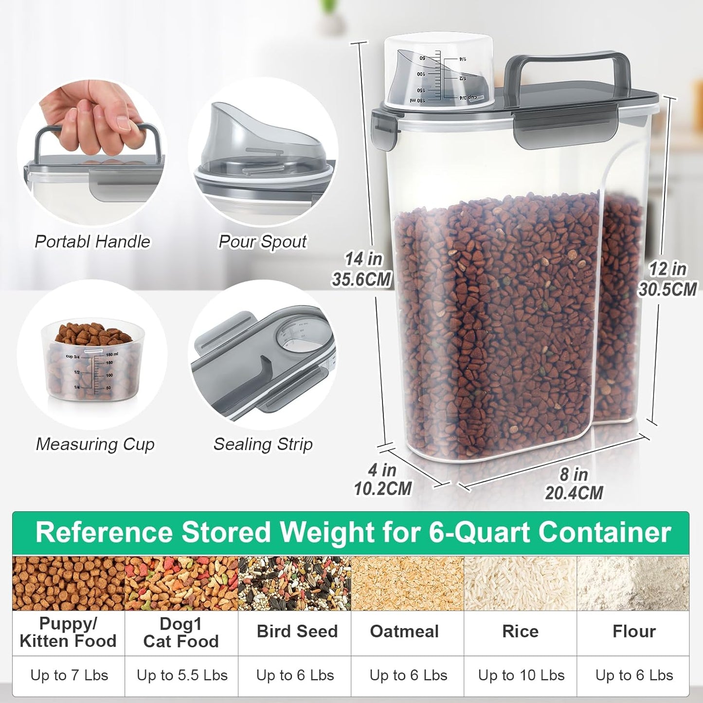 TBMax Dog Food Storage Container 5-7 lbs, Airtight Cat Food Container with Larger Spout & Measuring Cup, Portable Pet Food Storage Dispenser for Small Animal Kibble Storage, Bird Seed Container