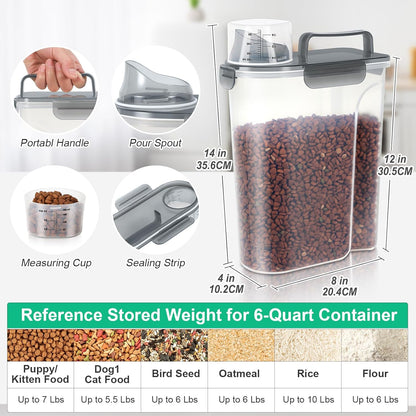 TBMax Dog Food Storage Container 5-7 lbs, Airtight Cat Food Container with Larger Spout & Measuring Cup, Portable Pet Food Storage Dispenser for Small Animal Kibble Storage, Bird Seed Container